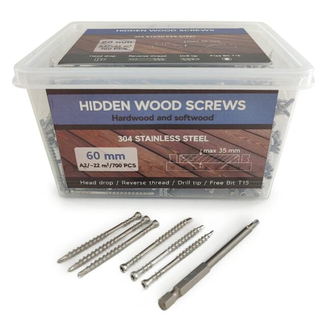 Samorezy dlya terrasy Hidden Wood Screws A2 60 mm 700 sht