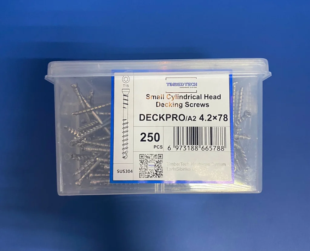 Саморезы из нержавеющей стали А2 для террасной и палубной доски TimberTech DeckPro A2. 4,2x78 мм, 250шт + бита.