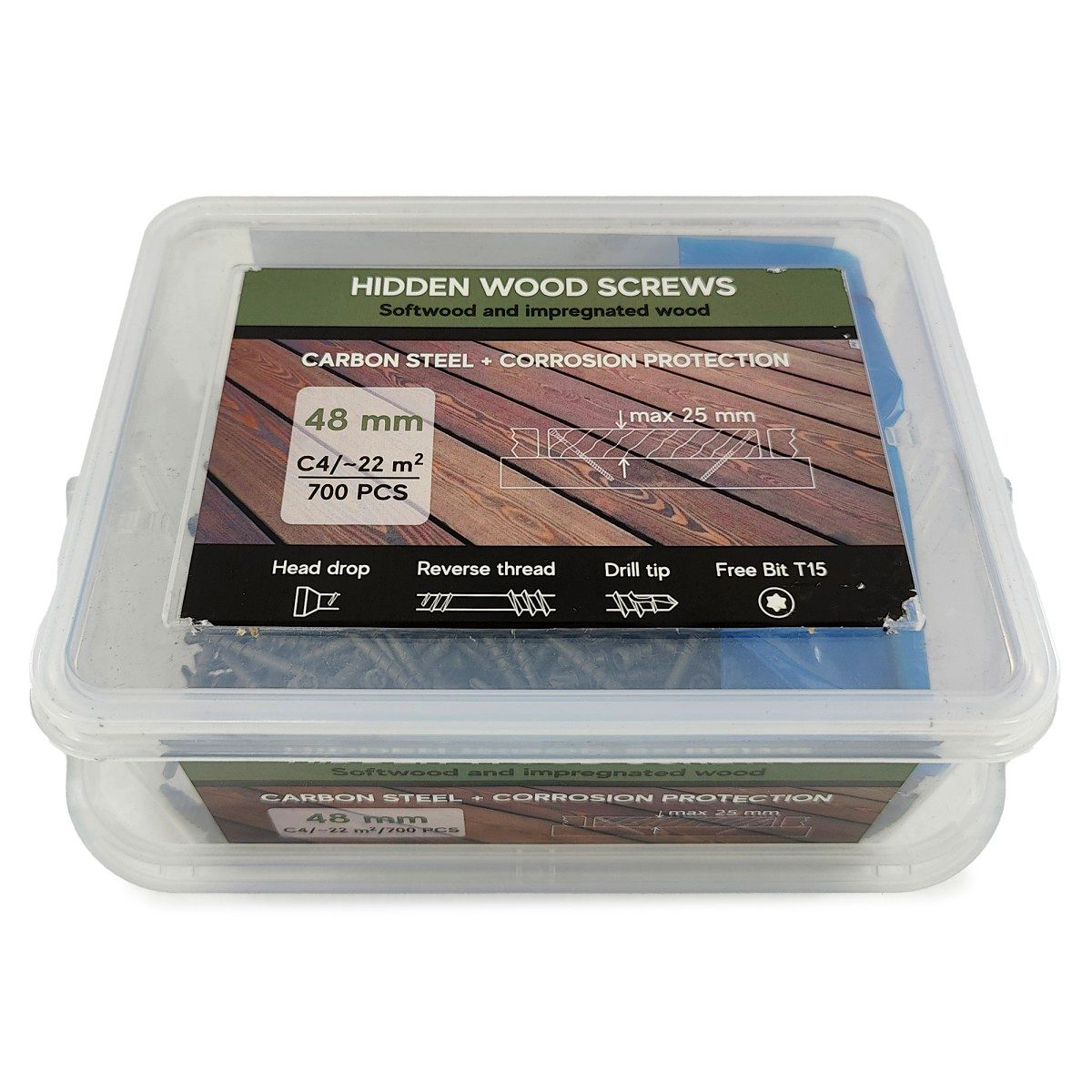 Finka Hidden Deck Screws 4,1×48 мм (700 шт) — крепёж для скрытого монтажа террасной доски и фасадной рейки CAMO