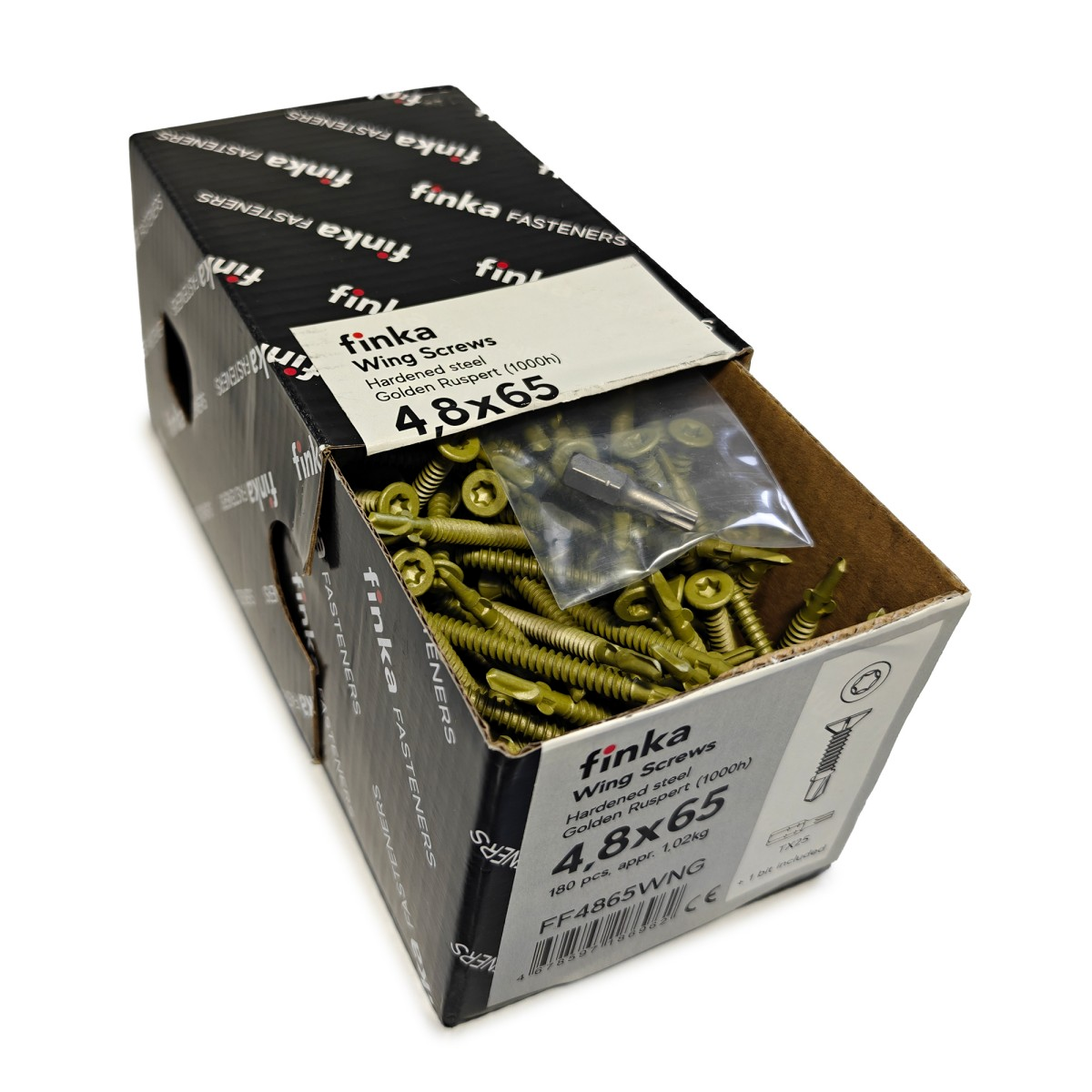 Шурупы флюгельные Finka Wing Screws 4,8x65 TX25 Golden Ruspert в фирменной коробке 180 штук