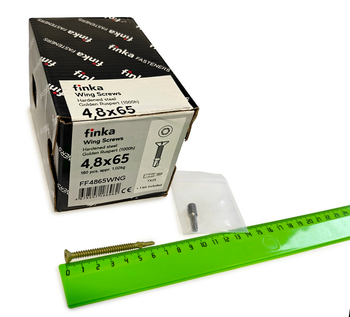 Шурупы флюгельные для террас Finka Wing Screws 4,8x65 TX25 Golden Ruspert в фирменной коробке 180 штук